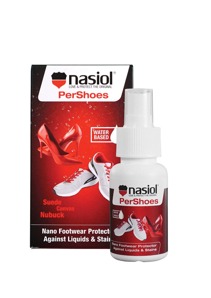 nasiol رذاذ نازيل بيرشوز نانو لحماية الأحذية من الماء - طلاء هيدروفوبي وواقٍ للأحذية ضد السوائل، المطر والبقع - آمن للجلد المدبوغ، القماش والنوبوك - تركيبة خالية من PFAS - Image 1